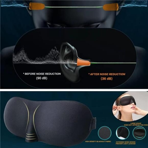 Inflatable Travel Neck Pillow Airplane Sleep Support with Eye Mask Earplugs - Picture 3 of 8